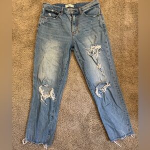 Abercrombie & Fitch Blue Straight Leg Jeans with Distressed Details